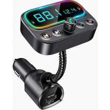 Sebigy Bluetooth 5.0 Fm Transmitter For Car, Usb C Pd Bluetooth Car Adapter With Dual Mic/2.0" Lcd Display/3 Usb Ports/9 Color Led
