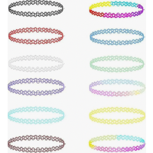 Set van 12 elastische halskettingen voor dames, tatoeagestijl, rekbaar rubber, zwart, comfortabel voor feest en dagelijks gebruik