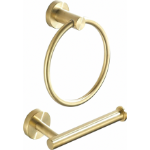 Toiletrolhouder en handdoekring set, geborsteld goud, roestvrij staal, wandmontage, 2-delig badkameraccessoire