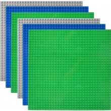 6 Piece Building Base Plate Set, 25 x 25 cm Green Blue and Grey Baseplates for Brick Blocks and Creative Construction Play