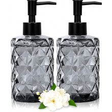 Black Glass Soap Dispenser for Bathroom and Kitchen, 330 ml Refillable Pump Bottle with Stainless Steel Funnel, Matte Black Pump