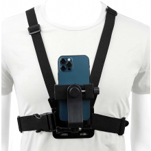 Borstgordelhouder voor smartphone met klem, verstelbare houder voor actiecamera en telefoon, voor opnamen vanuit eigen perspectief