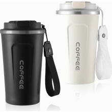 2er-Pack Kaffeebecher 510 ml aus Edelstahl, auslaufsichere Thermobecher mit Deckel, doppelwandig isoliert, Weiß und Schwarz