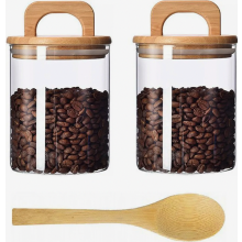 2 Vorratsgläser aus Glas mit Holzlöffel, 800 ml, Aufbewahrungsgläser für Küche, Gewürze, Zucker und trockene Lebensmittel