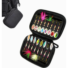 Set de 16 señuelos artificiales giratorios y cucharillas para pesca, con caja de almacenamiento, para trucha, perca, lucio y lucioperca