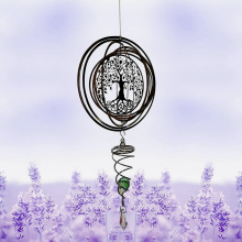 3D Stainless Steel Garden Wind Spinner, Hanging Tree of Life Wind Sculpture with Gazing Ball and Spiral Tail for Window Patio