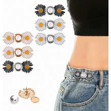 6 Pack Adjustable Waist Buttons No Sew Jeans Button Pins for Loose Trousers and Skirts, Daisy Flower Waist Tightener Clips