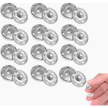 12 Sets 21 mm Metal Press Studs, Round Silver Snap Fasteners for Clothing, Handbags, DIY Crafts and Home Projects
