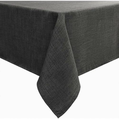 Dark Grey Linen Look Wipe Clean Tablecloth, 100 x 140 cm Rectangular Water Resistant Table Cover with Lotus Effect
