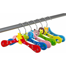 Children's Wooden Clothes Hangers, 6 Pack with Colourful Animal Designs, Smooth Durable Wardrobe Hangers for Kids