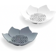 2 Piece Soap Dish with Drain, Petal Design Soap Holder for Kitchen Sink and Shower, White and Grey Bathroom Soap Tray