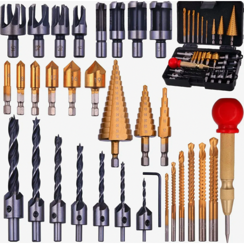 26 Piece Woodworking Chamfer Drill Bit Set for Countersinking, Deburring and Pilot Hole Drilling