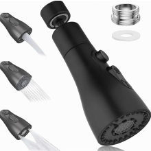 360 Degree Rotating Black Faucet Aerator, Swivel Tap Attachment with 3 Spray Modes for Kitchen and Bathroom