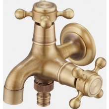 Solid Brass Garden Tap with Dual Outlet, Vintage Wall Mounted Outdoor Faucet, G1/2 Thread for Washing Machine Cold Water Hose