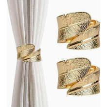 2 unidades de abrazaderas para cortinas, clips sujetadores de aleación dorada con diseño de pluma, compatibles con visillos y cortinajes