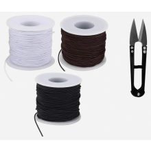 3 Rolls Elastic Rubber Cord, 1 mm x 50 m Stretch Thread with Scissors for DIY Jewellery Making, Bracelets, Black, White and Chocolate Brow