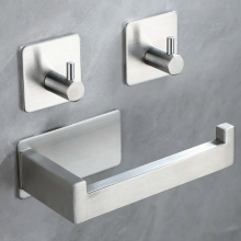 Toiletpapierhouder zonder boren van geborsteld roestvrij staal, zelfklevende wc-rolhouder met 2 kleefhaken voor badkamer en keuken