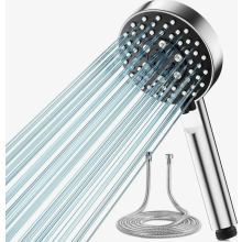 Alcachofa de ducha con manguera de 2 m, alta presión, 5 modos de chorro, diseño turbo, ahorro de agua para baja presión