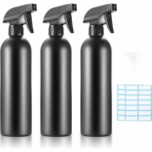 Fine Mist Spray Bottles, 500ml, Set of 3, Black, Refillable Pump Atomisers for Hair, Plants and Household Cleaning