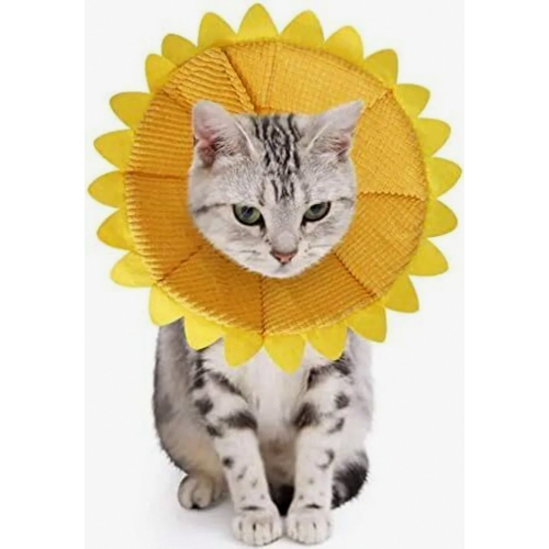 Pet Recovery Collar for Dogs and Cats, Soft Adjustable Neck Protector with Sunflower Pattern, Comfortable Protective Cushion, Small