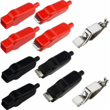10 pinzas de cocodrilo aisladas para pruebas eléctricas, conexión de batería para coche y vehículo, negro y rojo, 20 A
