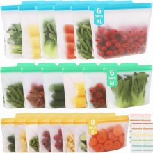 20 Reusable Freezer Bags with Stand-Up Zipper, Silicone Food Storage Bags Compatible with Refrigerators and Freezers