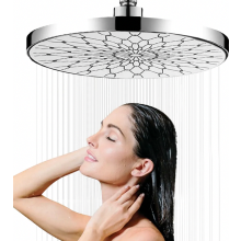 Rociador de ducha tipo lluvia de 25 cm, cabezal redondo de alta presión, ahorro de agua, ajustable 360 grados, color plata