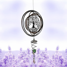 3D Garden Wind Spinner, Stainless Steel Hanging Wind Sculpture with Gazing Ball Spiral Tail, Window and Outdoor Decoration