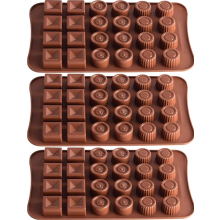 Pralinenform aus Silikon, 3-teilig, flexible Schokoladenform für Bonbons, Eiswürfel und Gebäck, wiederverwendbare Backform