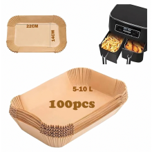 Bakpapier voor heteluchtfriteuse, 100 stuks, ongebleekt rond inzetpapier voor 7,5 tot 10 l dubbele lade, antiaanbak en hittebestendig