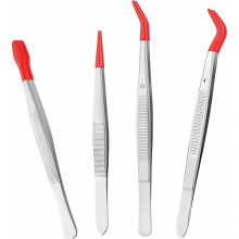 4-Piece Rubber Tip Tweezers Set, Straight, Flat and Curved Precision Tweezers for Crafting, Stamping, Beads and Jewellery