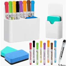 Set di accessori per lavagna bianca con 2 portapenne magnetici, 2 gomme e 8 pennarelli cancellabili a secco per casa, ufficio e scuola.