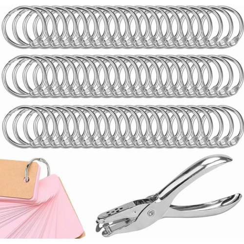 100 Silver Book Rings with Hole Punch, 25mm Outer Diameter, 20mm Inner Diameter, for Loose Leaf Binding and Scrapbooking
