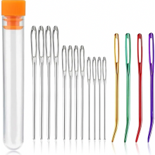 16 agujas de coser de acero inoxidable con ojo grande, agujas laneras y de zurcir curvas para lana, ganchillo y manualidades