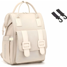 Wickelrucksack mit mobiler Wickelauflage, Schnullerhalter und Kinderwagengurten, multifunktionale Babytasche in Cremeweiß