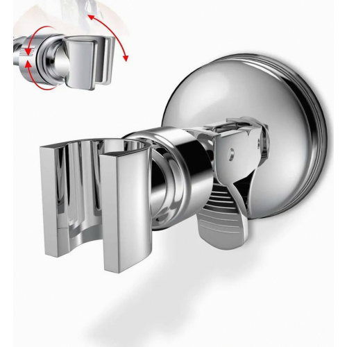 Drill Free Shower Head Holder with Suction Cup, Adjustable 360 Degree Rotating Wall Mount Bracket for Handheld Shower, Silver