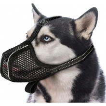 Muilkorf voor grote en middelgrote honden, ademend, reflecterend en verstelbaar, voorkomt eten, kauwen en bijten, zwart, maat L