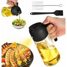 Pulverizador de aceite 2 en 1 de vidrio 500 ml para freidora de aire, con pincel de silicona y cepillo, botella negra para cocinar y hornear