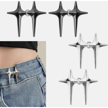4 pares de botones de estrella para vaqueros, ajuste de cintura desmontable sin coser, hebillas ajustables en plata y negro