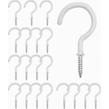 20 Pack White M5 x 70 mm Curved Screw Hooks for Walls and Ceilings, Heavy Duty Hooks for Keys, Mugs and Plant Pots