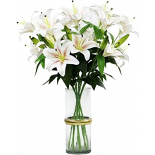 60cm Artificial Tiger Lilies, 4 Stems with 8 Blooms and 4 Buds, 3D Faux Flowers for Wedding, Home, Hotel and Office Decor, Champagne