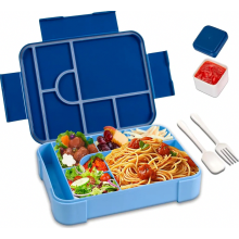 Kinderbroodtrommel met vakken 1330 ml, bisfenol A-vrij, herbruikbare brooddoos met lepel en vork voor school en picknick, blauw