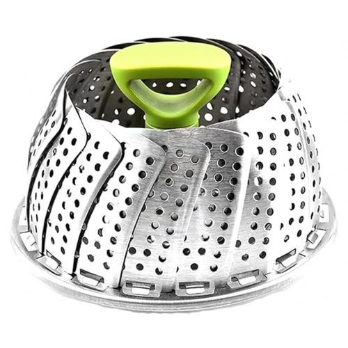 Stainless Steel Foldable Steamer Basket Insert for Pots, Leaf Shape Vegetable Fish Seafood Cooker with Extendable Handle