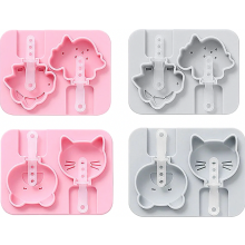 4er-Set Silikon-Eisformen mit Tiermotiven, Katze, Dinosaurier und Bär, Eis-am-Stiel-Formen mit je 2 Mulden und 8 wiederverwendbaren Stäbchen
