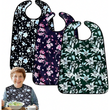 3 Pack Adult Bibs with Crumb Catcher, Waterproof Reusable Meal Clothing Protectors, Washable Feeding Aprons for Elderly Women