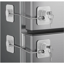 2 Pack Fridge Lock with Adhesive, No Drill Child Safety Cabinet Locks with Keys for Freezers, Cupboards, Drawers, Windows, White