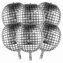 6 Stück Discokugel Luftballons Silber, 56 x 40 cm, große Folienballons in Spiegeloptik für Tanzfeier, Geburtstag und Dekoration