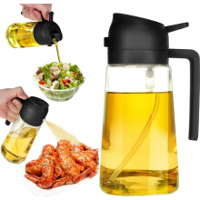 Pulverizador de aceite 2 en 1 de 500 ml, botella dispensadora para aceite y vinagre, cocina, horno, parrilla y ensaladas, negro