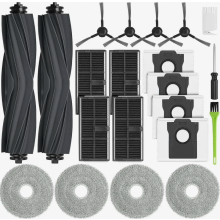 Robot Vacuum Replacement Accessory Set with 4 Dust Bags, 4 Filters, 2 Main Brushes, 4 Mop Pads and 4 Side Brushes