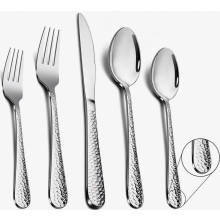30-Piece Stainless Steel Cutlery Set for 6 People, Hammered Handles, High-Gloss Finish, Dishwasher Safe for Home, Camping and Catering